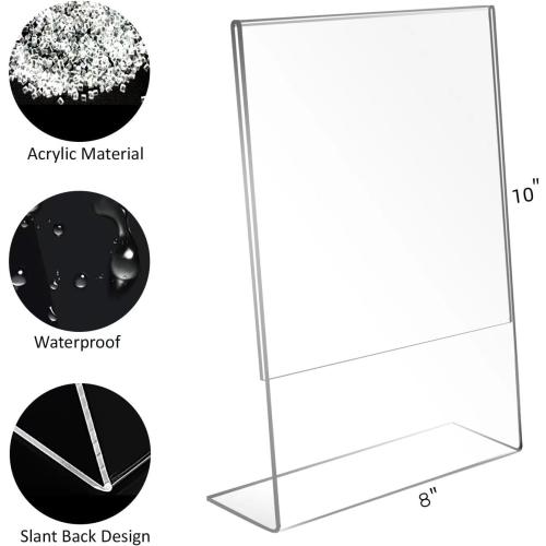 6Pack 8x10 Clear Acrylic Picture Frames, Set Of 6 Clear Acrylic Frameless Transparent Frame Gift for Desktop Display, Vertical Standing Picture or Display Sign Holder with Inserts for Home Office