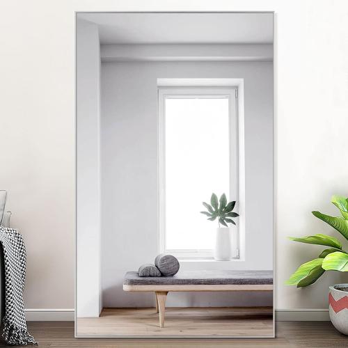 NeuType Full Length Mirror 51x32 Large Bedroom Floor Mirror, Aluminum Alloy Frame, Wall-Mounted or Leaning, for Living Room, Silver