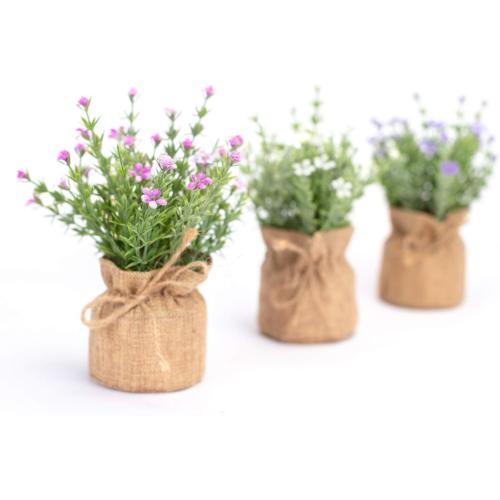 Velener Babys Breath Artificial Flowers in Small Burlap Bag Vases 3Pcs -Gypsophila Faux Flowers Farmhouse Home Coffee Table Bookshelf Office Desk Decorations Kitchen Dining Room Fake Plants Indoor