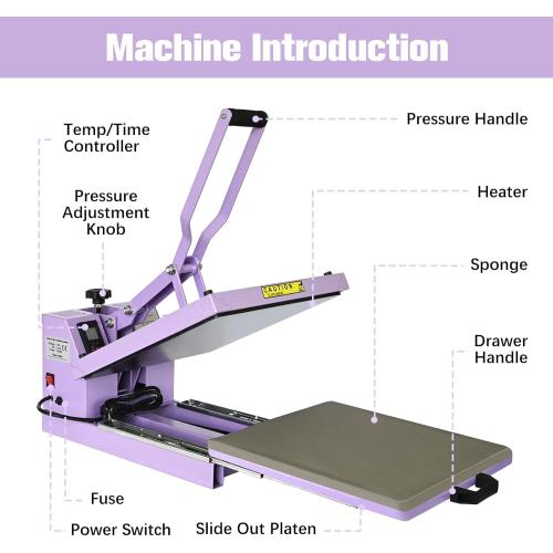 Heat Press 15x15 inch Industrial Quality Sublimation Heat Press, Slide Out Heat Transfer Machine for T-Shirt, Purple