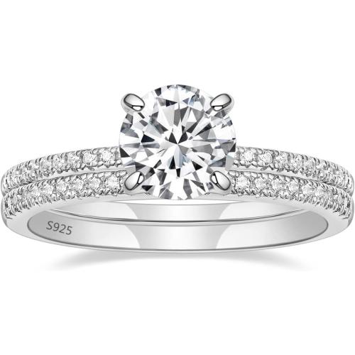 EAMTI 1.2CT 925 Sterling Silver Bridal Ring Sets Round CZ Engagement Promise Rings for Her Wedding Bands for Women Size 3-13