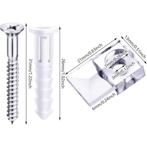 Blulu 20 Pack Mirror Holder Clips for 6 mm in (6/25) Glass Mirror Hanging Kit for Wall Mounting Hanging Retainer Fasteners with Screw and Anchors for Fixing Cabinet Door(Classic Style)