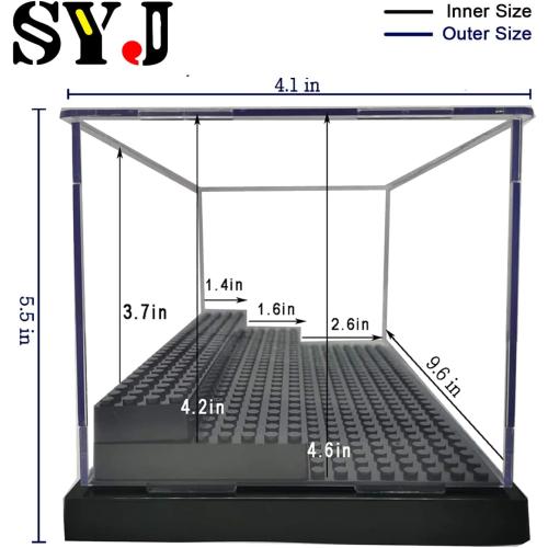 Acrylic Display Case for Figures Dustproof, Clear Display Box with Building Base, Collection Bricks Storage Blocks Aciton Figure Showcase(Black)