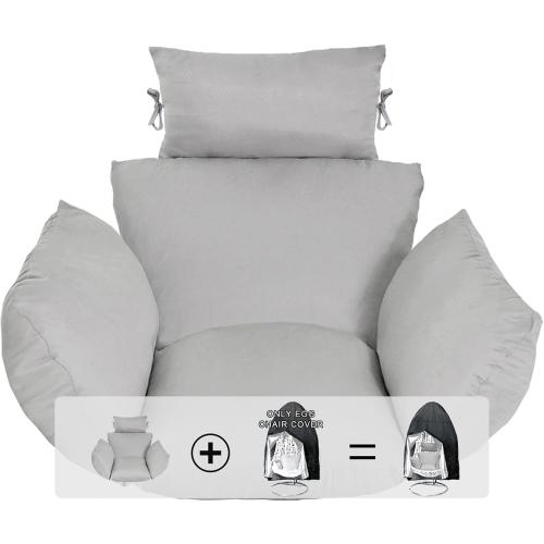 Egg Chair Cushion, Hanging Basket Chair Cushions with Pillow, Soft Outdoor Swing Cushions Replacement with Waterproof Patio Egg Chair Covers (Grey)