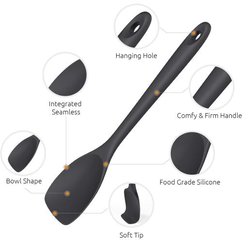 600ºF Heat Resistant Spatula Spoon: U-Taste Flexible Silicone Cooking Scoop Spoonula, Serving Mixing Scraping Food in Non-Stick Pan Cookware, Seamless Multifunctional Kitchen Utensil (Black)