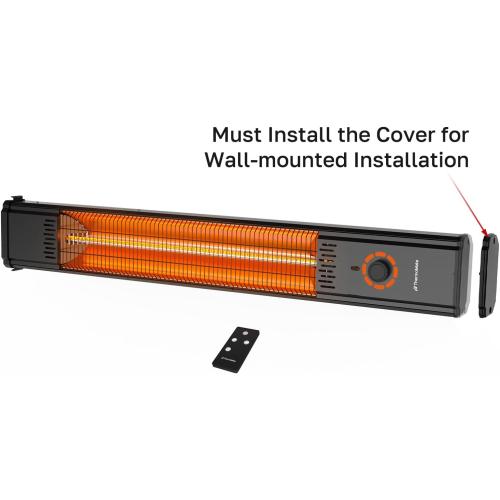 Outdoor Electric Patio Heater, ThermoMate 1500W Freestanding & Wall-mounted Infrared Heater with Remote, 8 Heat Levels, 8H Timers, Tip-Over & Overheat Protection, IP65 Waterproof Tower Space Heater