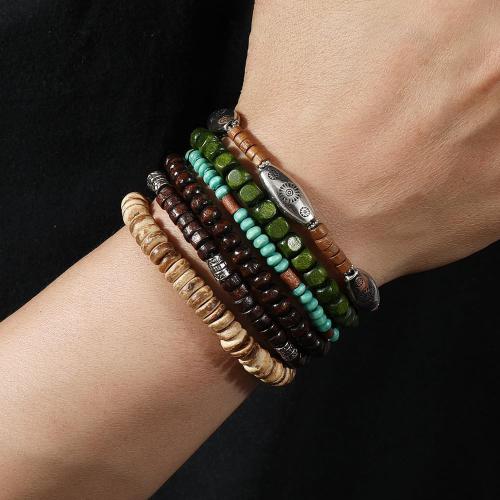 SONNYX 30Pcs Punk Wooden Beads Bracelets Gothic Bracelet for Men Adjustable Vintage Beaded Bracelet Metal Set Wood Bangles Wristbands Commemorative Gift