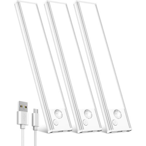 Under Cabinet Rechargeable Lighting: Motion Sensor Dimmable Lights Indoor - Battery Operated Lights - Wireless Activated Closet Light Magnetic Led Light for Kitchen Home Bathroom Counter 3 Pack