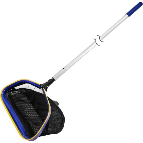 Poolvio Pool Deep Skimmer Net with 3ft - 10ft 1.0mm Thick Adjustable Aluminum Pole & Fine Mesh Bag Leaf Skimmer Rake Net for Above Ground & Inground Swimming Pools, Removes All Debris