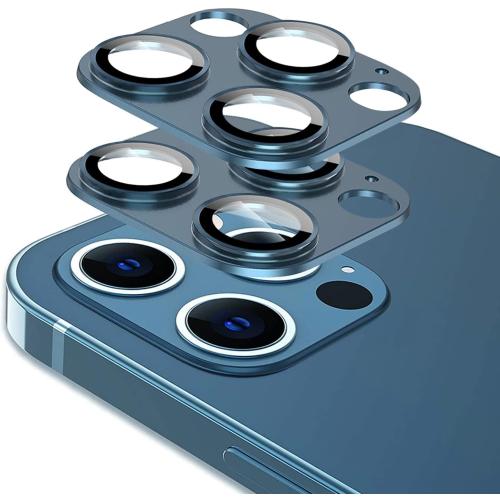 [2 Pack] Tamoria Compatible for iPhone 12 Pro Max Camera Lens Protector Metal Plus Tempered Glass Camera Cover Oneness Design, Support LIDAR Scanner, Explosion-Proof Accessories Blue