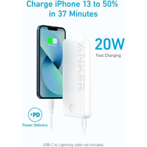 ANKER Power Bank, 20,000mAh Portable Charger with 22.5W Max Fast Charging, 2 USB-A, 1 USB-C for iPhone 16/15/14/13/12 Series, Samsung, iPad Pro, AirPods, Apple Watch, and More