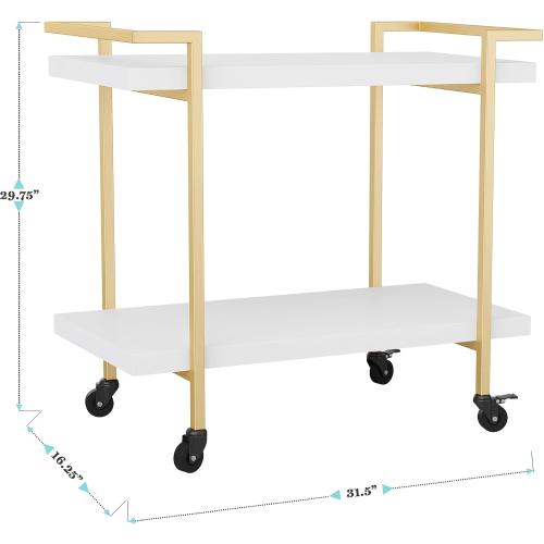 Martha Stewart Liam 2-Tier Mobile Office Storage and Printer Cart in White with Polished Brass Frame