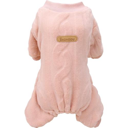Size M/L Dog Sweater Clothes Fleece Woolen Winter Warm Sweat Shirt 4 Legs Jumpsuit Pajamas Twist Print Sweater for Small Dog Medium Cat Pink