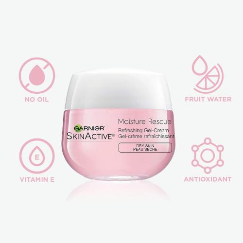 Garnier SkinActive Moisture Rescue Refreshing Gel-Cream for Dry Skin, Oil-Free, 1.7 Oz (50g), 1 Count (Packaging May Vary)