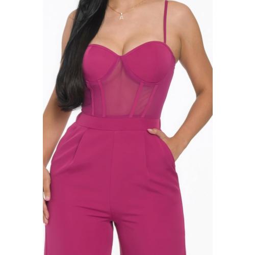 Medium Mesh Insert Cup Wide Leg Jumpsuit