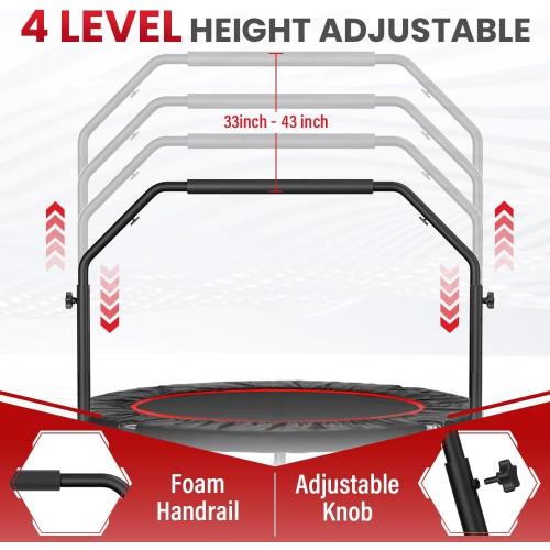 Black 40 Rebounder for Adult, Mini for Adults with Bar,Exercise Rebounder Indoor/Outdoor Use,40 inch Fitness Rebounder