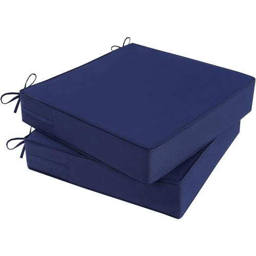 Outdoor Chair Cushions Set of 2 for Patio Furniture 22x22x4 Inch Waterproof Patio Chair Cushion 3 Year Color Fastness Square Elastic Foam Garden Sofa Couch Pads with Ties and Handle,Blue