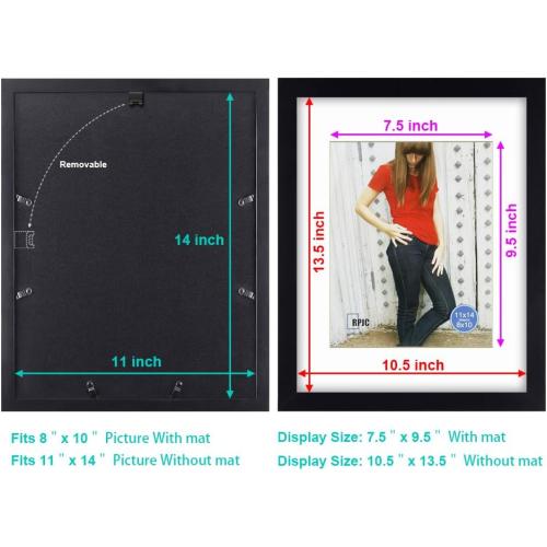 RPJC 11 x 14 Picture Frames Made of Solid Wood and High Definition Glass Display Pictures 8x10 with Mat or 11x14 Without Mat for Wall Mounting Photo Frame Black