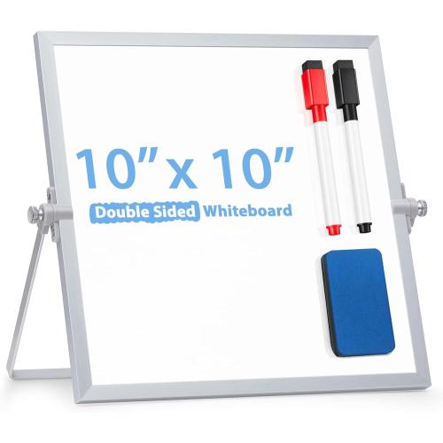 ARCOBIS Small WhiteBoard with Stand 10 X 10, Magnetic Double-Sided Dry Erase White Board Easel for Desk Students Home Office