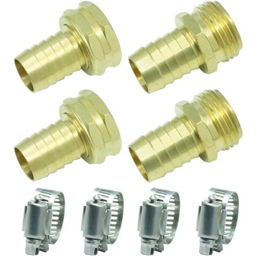 PLG Solid Brass Garden Hose Repair Kit - Heavy Duty Connector with Stainless Steel Clamps - Leak-Proof Mender for 3/4 Hose Fittings - Easy Install for Hose End Replacement & Custom Lengths, 2 Pack