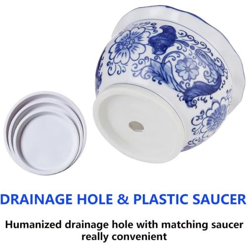 Blue and White Planters, Succulent Pots Ceramic Plant Pots Indoor with Drainage for Home Décor - Set of 3