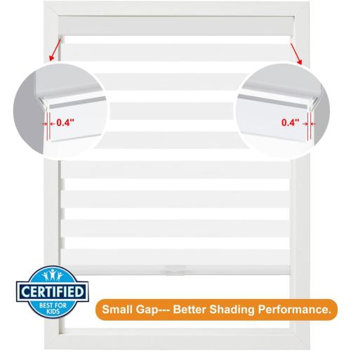 Persilux Blackout Cordless Zebra Blinds for Windows (35 W x 64 H, White) with Upgraded Cassette Free-Stop Dual Layers Sheer Roller Shades for Home and Office