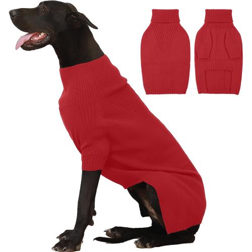 IECOii Extra Large Dog Sweater 4XL,Thermal Warm Dog Sweaters for Giant Breed Dogs,Turtleneck Knitted Knitwear for Pet Winter,Stretchy&Easy On Doggy Sweatshirt for Doberman,Great Dane(Red,XXXXL)