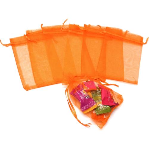 50pcs Drawstring Organza Jewelry Candy Pouch Christmas Wedding Party Favor Gift Bags (8x12, Orange)