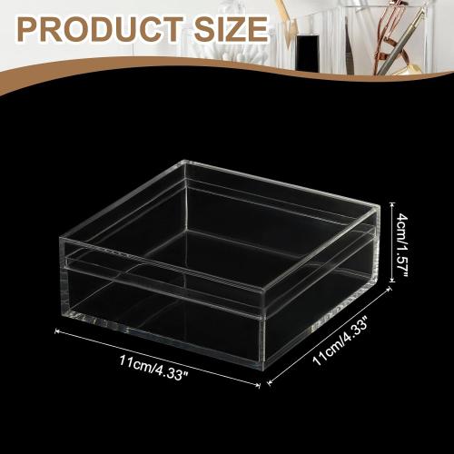 Acrylic Box with Lid, 4.33 x 4.33 x 1.57 in Acrylic Display Case Plastic Square Cube Container Storage Holder Stackable Bins for Cosmetic Collectible Candy Jewelry(2 Pack, Clear)