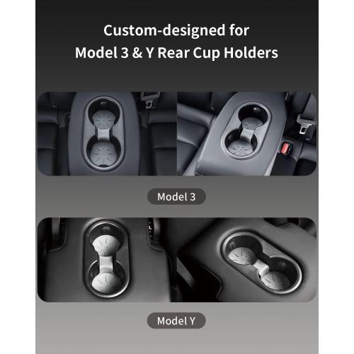 JOWUA Center Console Cup Holder for Tesla Model 3 / Model Y, Silicone, Washable (Grey, Center Console Cup Holder   Rear Seat Coaster)