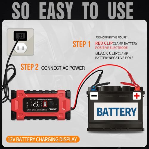 Cirket Battery Charger 12V 10A and 24V 5A-Fully Automatic Car Battery Chargers with Big Size Display Smart Portable Maintainer, Desulfator,Battery Chargers Automobile Lead-Acid (Red)