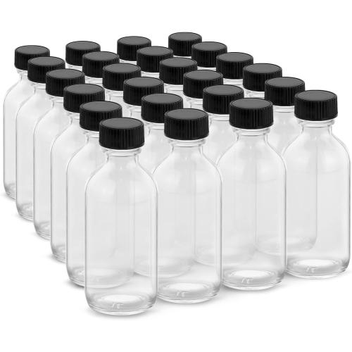 2OZ Small Glass Bottles with Lids and Funnels, 60ml Boston Round Glass Bottles, Mini Bottle, Perfect for Diy Essential Oils, Perfumes, Whiskey and Juices, 24 Pack Clear