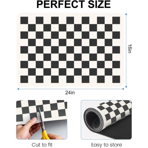 Clinuse Coffee Mats, 24x16 Checkered Dish Drying Mat for Kitchen Counter, Quick Dry Mat, Diatomite Absorbent Aesthetic Large Drying Mats for Coffee Bar - Black White