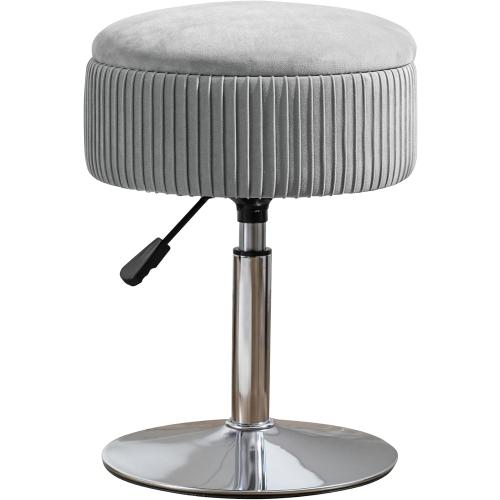 360°Swivel Vanity Stool Chair for Makeup Room, Height Adjustable Stool for Vanity with Storage, Small Grey Velvet for Bathroom, Living Room