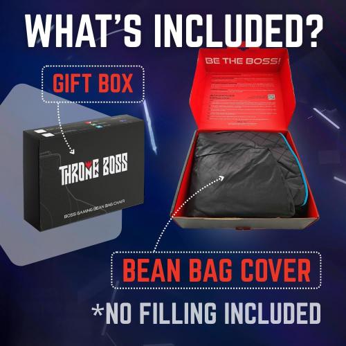 Throne Boss Gaming Bean Bag Chair for Kids with High Back – Floor Gaming Chair, Easy to Clean Oxford 420D Fabric, Large Side Pockets, Headphone Hanger – Cover ONLY Add 200 Liters Beans (Red)