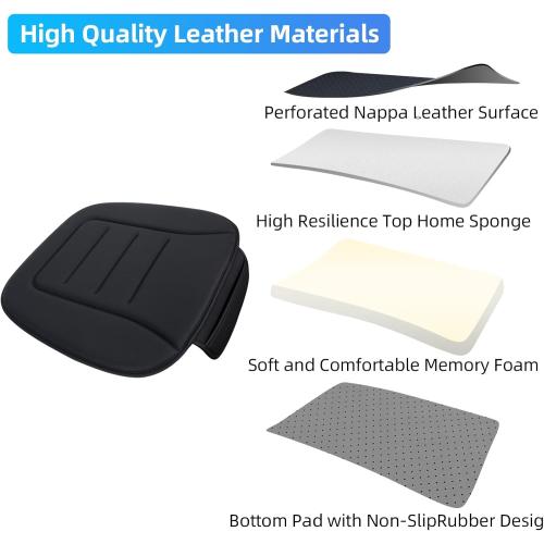 KAYI Car Seat Cushion, Comfort Memory Foam Car Cushions for Driving, Breathable Leather Surface with Anti Slip Rubber Bottom, Seat Cushion for Car and Office Chair (2 Pack, Black)