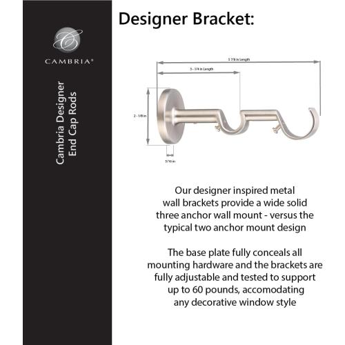 Cambria® Designer Series - Premium 4.5 foot Custom Double Curtain Rod - 1-1/8 inch Large Diameter - Non-Adjustable for a Seamless Look - Premium Designer Brackets and End Caps - Satin Black Finish