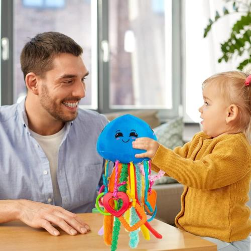 teytoy Sensory Toy, Texture Toys for Babies with Rattle, Autism Sensory Toys Jellyfish Shape Tactile Sensory Toys with 10 Textures, Baby Sensory Toys for 0-3-6-18 Months Soft Baby Toys with Teethers