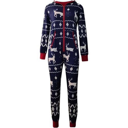 Sexy Christmas Pajamas for Women Large Hooded Onesie with Pockets Xmas Reindeer Print Sleepwear One Piece Jumpsuit