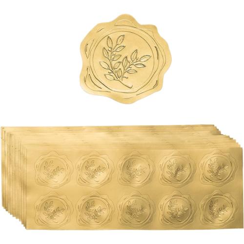 300 Pieces Embossed Gold Foil Stickers Gold Stickers for Envelopes, Wedding Invitations, Christmas Greeting Cards Envelopes (Gold Olive Branch)