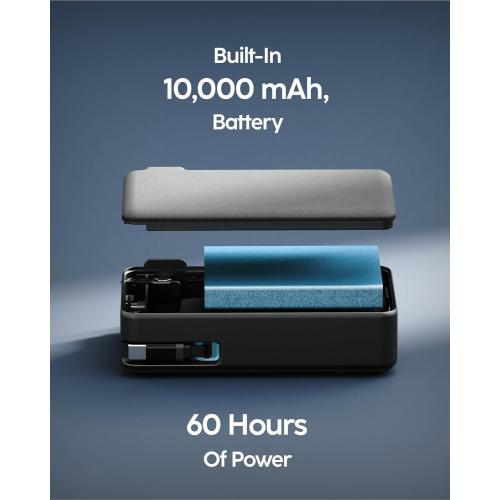 myCharge RetractaCharger 10000mAh Portable Charger Power Bank with 28-Inch Retractable USB-C Cable | Premium Fabric | Built-in Wall Plug | 30W PD Fast Charging | USB-C/A Ports | Digital Display