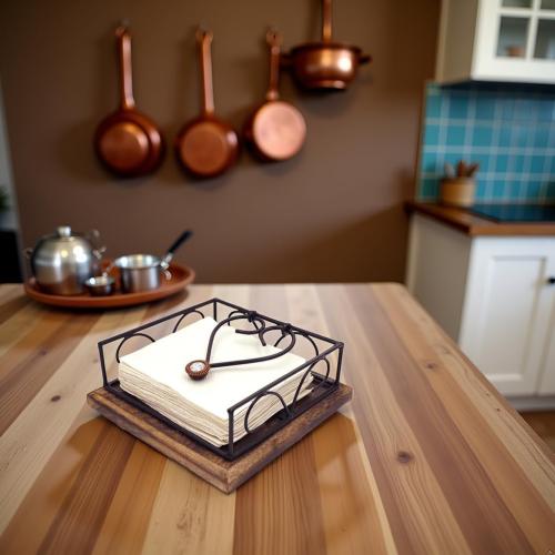Square Wooden Napkin holder for table Tissue Paper Holder for Dining Table wooden napkin holders for paper napkins Tissue Rack for Facial Napkins(Iron with wood)