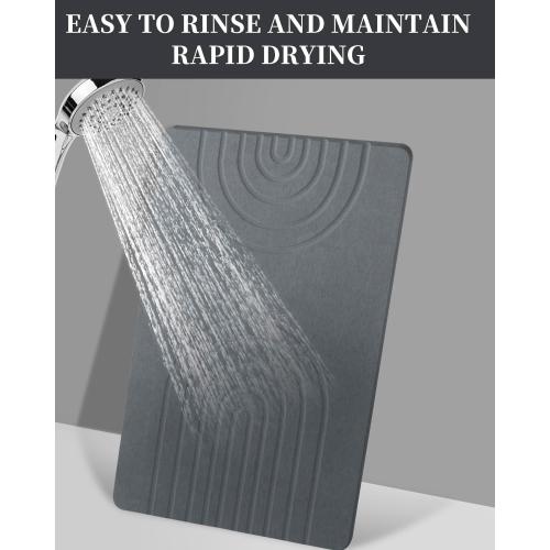 Stone Bath Mat 24x16 - Diatomaceous Earth Shower Mat, Quick Dry, Anti-Slip, Modern Design with Bonus Non-Slip Pad - Perfect for Home Safety and Style, (Gray,Semicircle)