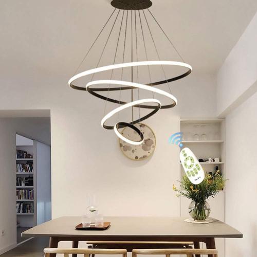 HOUDES Modern LED Chandelier with Dimmable Contemporary Ceiling Lighting,simple Pendant Light for Dinning Room, Living Room 3500K to 6000K,UL,2/3/4 rings (Black, 20cm 40cm 60cm 80cm)