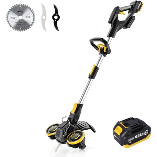 Cordless Weed Wacker with Brushless Motor, 10 Inch 3-in-1 Grass Trimmer& Edger & Lawn Mower with 4.0Ah Battery and Charger (One 4.0AH battry)