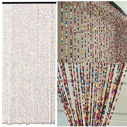36 inches x 79 inches (Rainbow) FlavorThings 41 Strands Rainbow Colorful Hippie Boho Bohemian Natural Wooden Door Beaded Curtain Doorway Beads Bamboo Beads