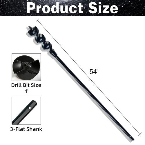 DECKRKAT 54 Flexible Installer Drill Bit - 1 Auger with Fish Eye Hole & Anti-Slip 3-Flat Shank for Wire Pulling Through Walls, Ceilings, Sidewalks.