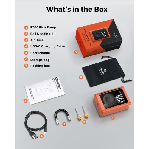 ETENWOLF P300 Plus Ball Pump, Electric Basketball Pump Inflation and Deflation, with 3200 mAh Rechargeable Battery, Air Pump for All Sports Balls