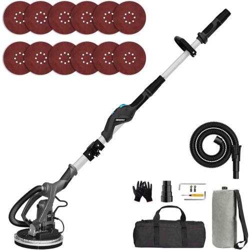 Drywall Sander with Vacuum, IMQUALI 9.5A Electric Sander Tool with Variable Speed 600-2600RPM, Popcorn Ceiling Removal Tool with Extendable Handle, LED Light, 12pcs Sanding Discs, Black, IMQ919