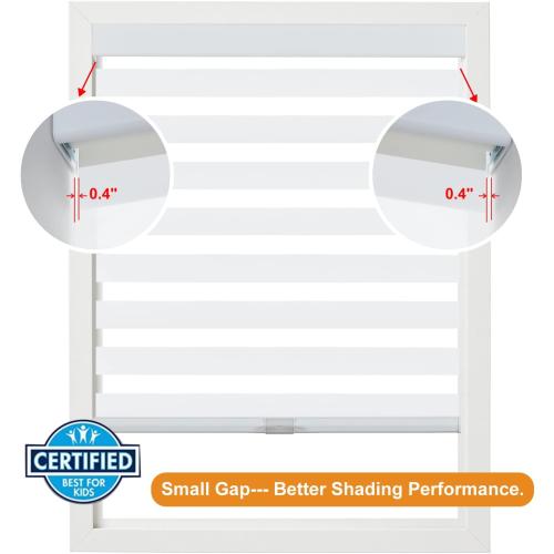 Persilux Cordless Zebra Blinds for Windows (35 W x 64 H, White) with Upgraded Cassette Free-Stop Light Filtering Dual Layers Sheer Roller Shades for Home and Office